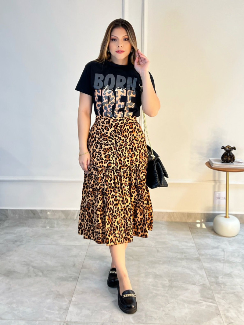 Saia de onça com blusa preta discount