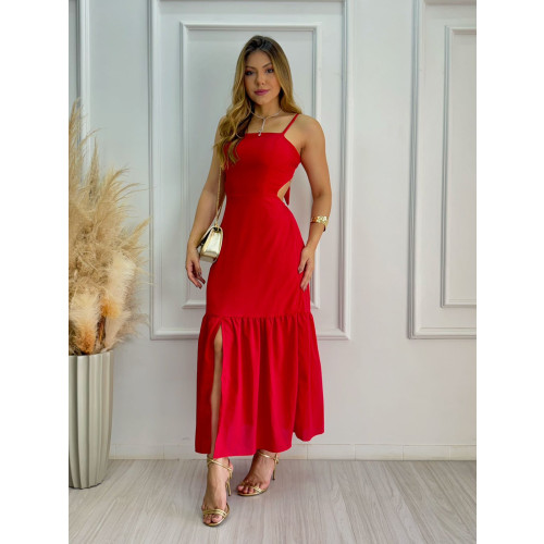 Vestido longuete alcinha vermelho 