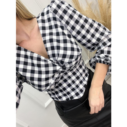 Cropped xadrez transpassada manga longa 