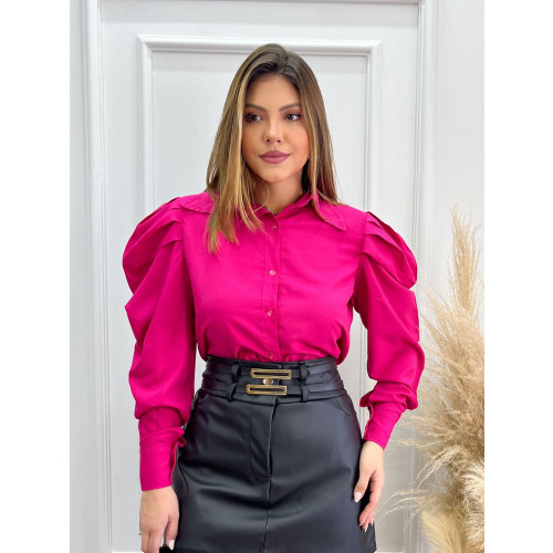 Camisa manga longa viscose com manga bufante 