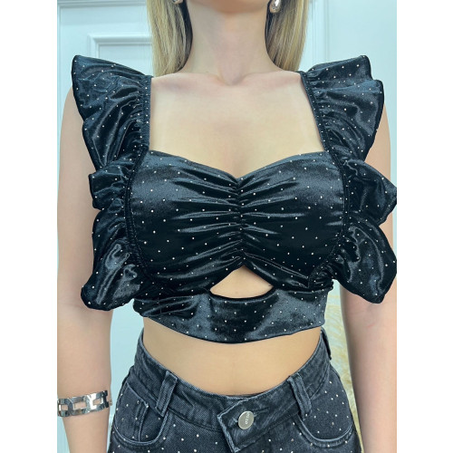 Cropped Suede Brilho Babado