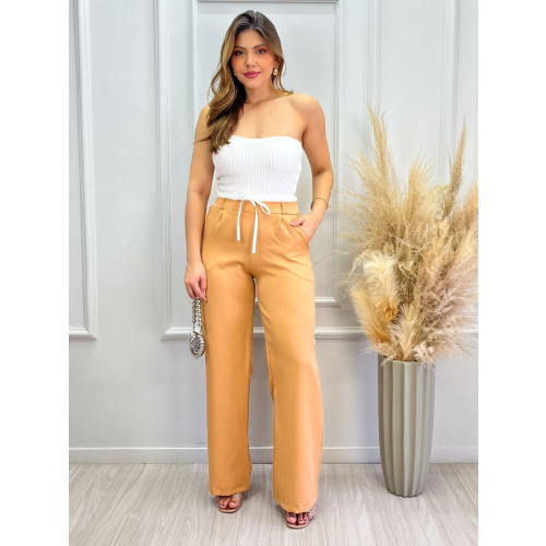 Calça pantalona alfaiataria bege 