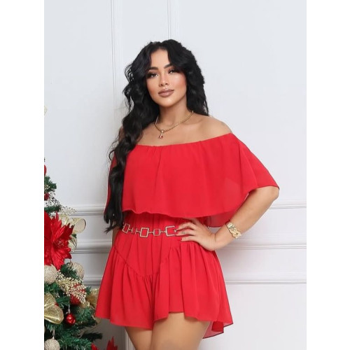 Vestido macaquinho ombro a ombro vermelho